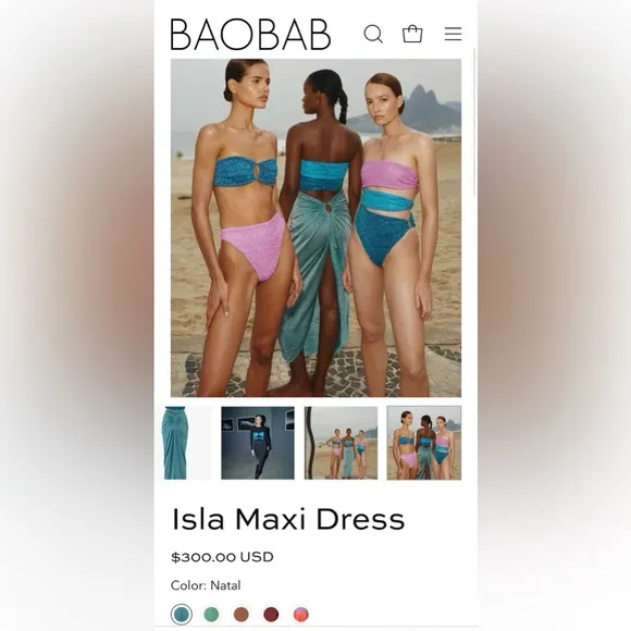 NWT Baobab Isla Maxi 2 piece dress  in Natal, 3 shades of blue, sz M orig $300 