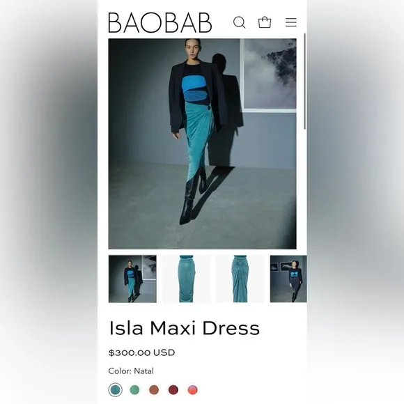 NWT Baobab Isla Maxi 2 piece dress  in Natal, 3 shades of blue, sz M orig $300 