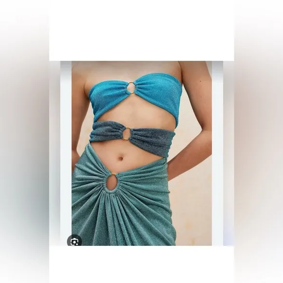 NWT Baobab Isla Maxi 2 piece dress  in Natal, 3 shades of blue, sz M orig $300 