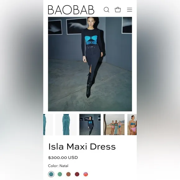 NWT Baobab Isla Maxi 2 piece dress  in Natal, 3 shades of blue, sz M orig $300 