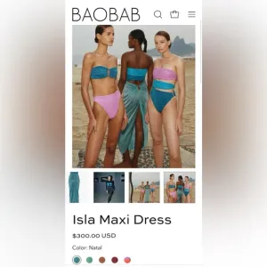 NWT Baobab Isla Maxi 2 piece dress  in Natal, 3 shades of blue, sz M orig $300 