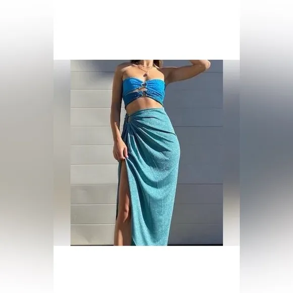 NWT Baobab Isla Maxi 2 piece dress  in Natal, 3 shades of blue, sz M orig $300 