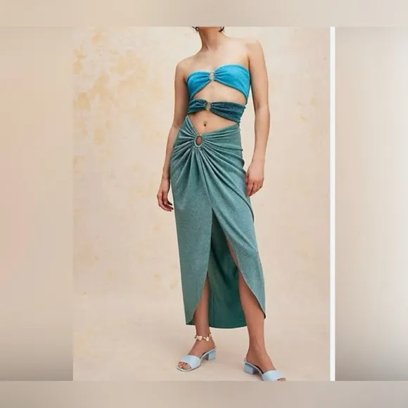 NWT Baobab Isla Maxi 2 piece dress  in Natal, 3 shades of blue, sz M orig $300 