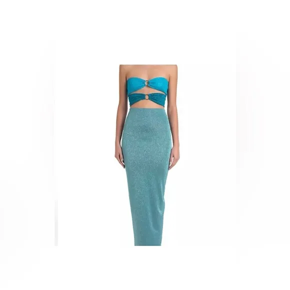 NWT Baobab Isla Maxi 2 piece dress  in Natal, 3 shades of blue, sz M orig $300 