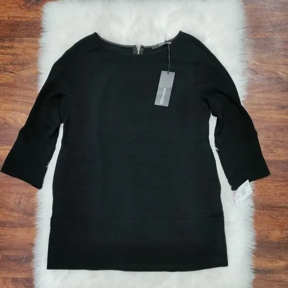 NWT Biancalancia Lagenlook Quiet Luxury Ribbed Wool Tunic Sweater Black Size 10