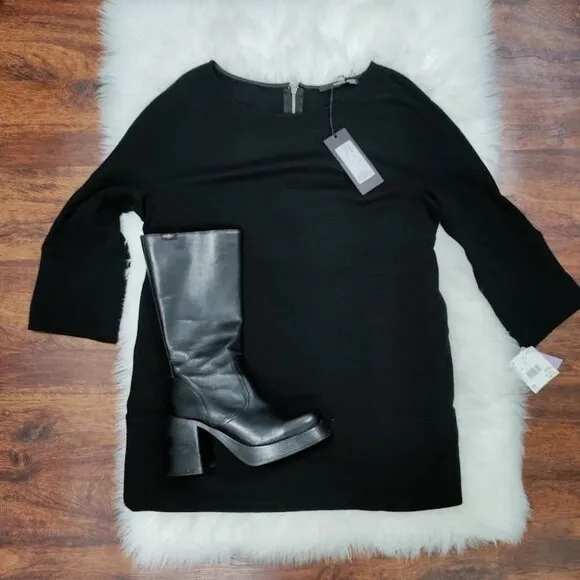 NWT Biancalancia Lagenlook Quiet Luxury Ribbed Wool Tunic Sweater Black Size 10