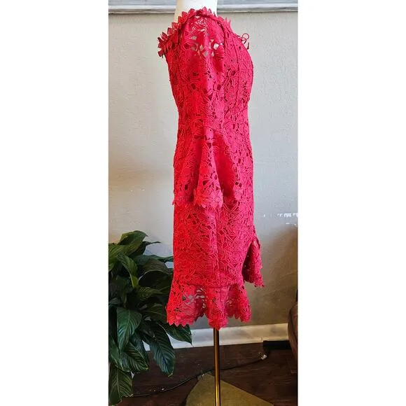 NWT Boston Proper Bell Sleeve Off The Shoulder Lace Midi Dress Women Size 6 Red