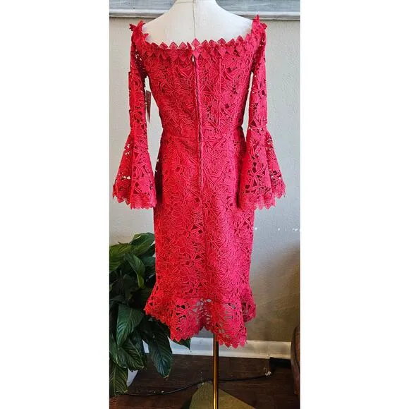 NWT Boston Proper Bell Sleeve Off The Shoulder Lace Midi Dress Women Size 6 Red