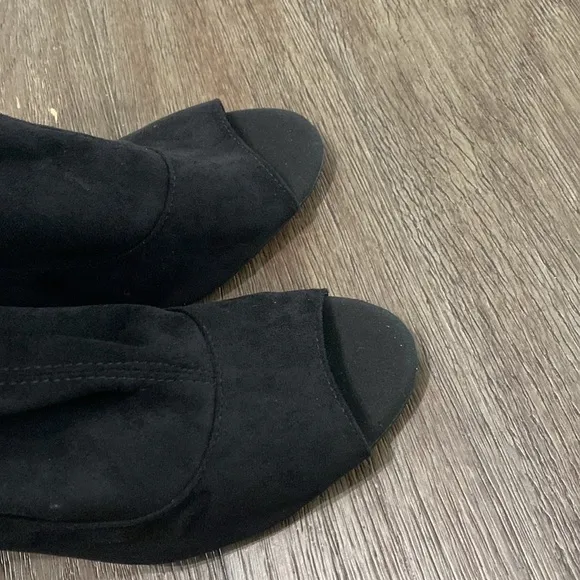 NWT BURJU Speechless Ankle Bootie Open Toe Stretch Ankle Boots | Black 12