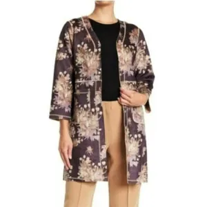 NWT Chelsea &amp; Theodore Floral Print Open Front Faux Suede Jacket