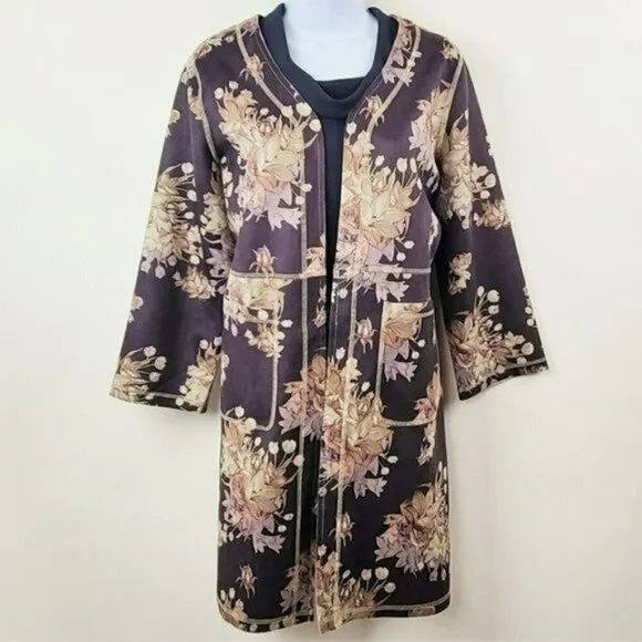 NWT Chelsea &amp; Theodore Floral Print Open Front Faux Suede Jacket