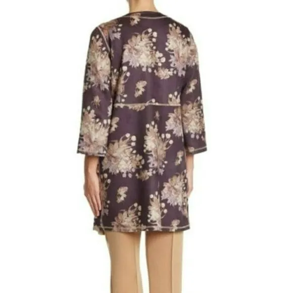 NWT Chelsea &amp; Theodore Floral Print Open Front Faux Suede Jacket