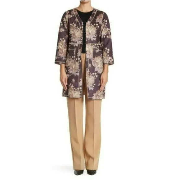 NWT Chelsea &amp; Theodore Floral Print Open Front Faux Suede Jacket