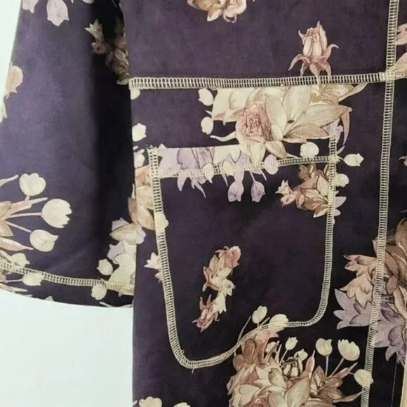 NWT Chelsea &amp; Theodore Floral Print Open Front Faux Suede Jacket