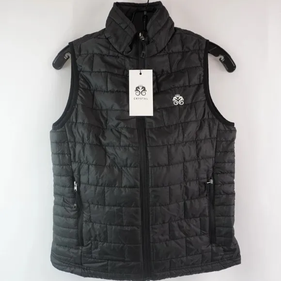 NWT [Crystal] Black Quilted Down Full-Zip Puffer Vest Front Pockets Womens Sz S