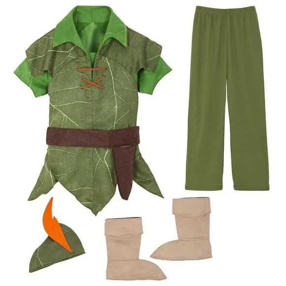 NWT Disney Store Peter Pan Boys Costume 7/8 Halloween Dress Up Shirt Pants Hat