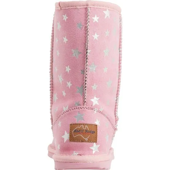 NWT Emu Ridge Girls Faux Suede Plush Faux Fur Lining Metallic Stars Winter Boots