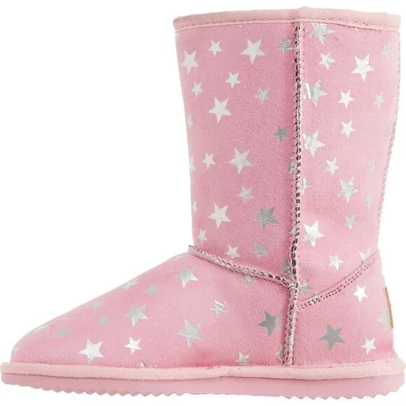 NWT Emu Ridge Girls Faux Suede Plush Faux Fur Lining Metallic Stars Winter Boots