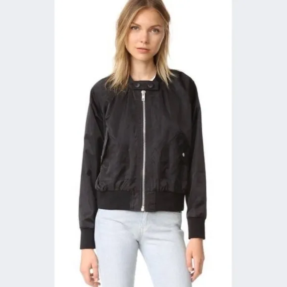 NWT [Free People] Midnight Black Full-Zip Bomber Jacket Women’s Size Large