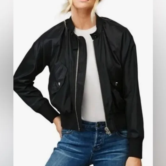 NWT [Free People] Midnight Black Full-Zip Bomber Jacket Women’s Size Large