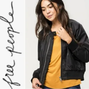 NWT [Free People] Midnight Black Full-Zip Bomber Jacket Women’s Size Large