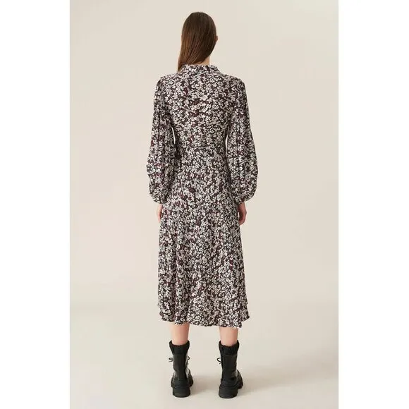 NWT Ganni phantom floral printed midi wrap dress