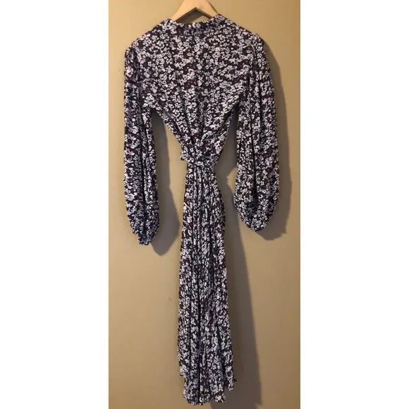 NWT Ganni phantom floral printed midi wrap dress