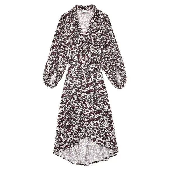 NWT Ganni phantom floral printed midi wrap dress