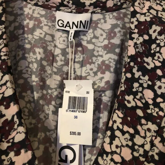 NWT Ganni phantom floral printed midi wrap dress
