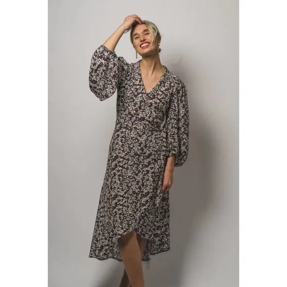 NWT Ganni phantom floral printed midi wrap dress