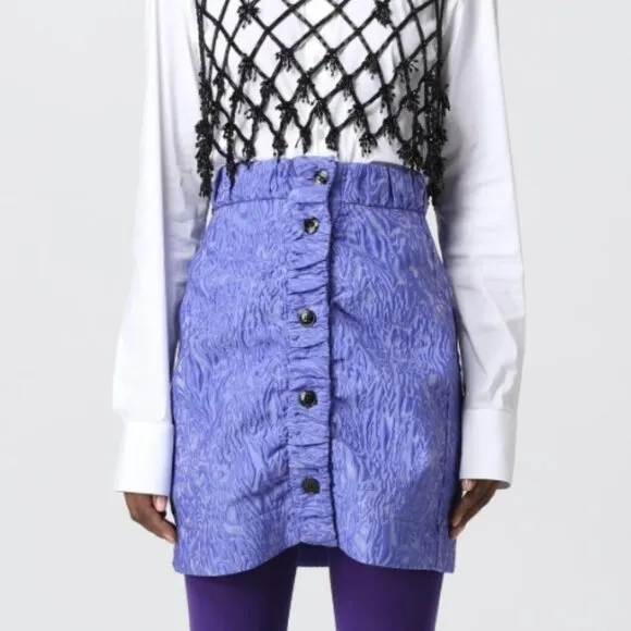 NWT Ganni Women 3D Jacquard Mini Skirt Blue Iris M $255
