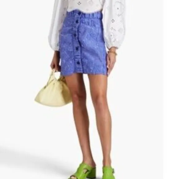 NWT Ganni Women 3D Jacquard Mini Skirt Blue Iris M $255