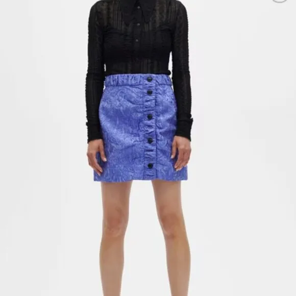 NWT Ganni Women 3D Jacquard Mini Skirt Blue Iris M $255