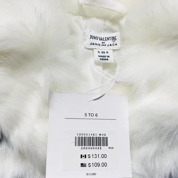 NWT Janie and Jack Juno Valentine Navy Cream Fur Coat 5-6 Years
