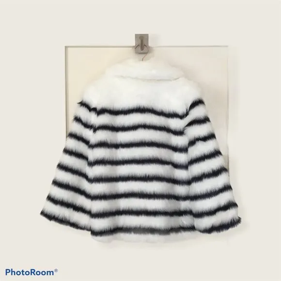 NWT Janie and Jack Juno Valentine Navy Cream Fur Coat 5-6 Years