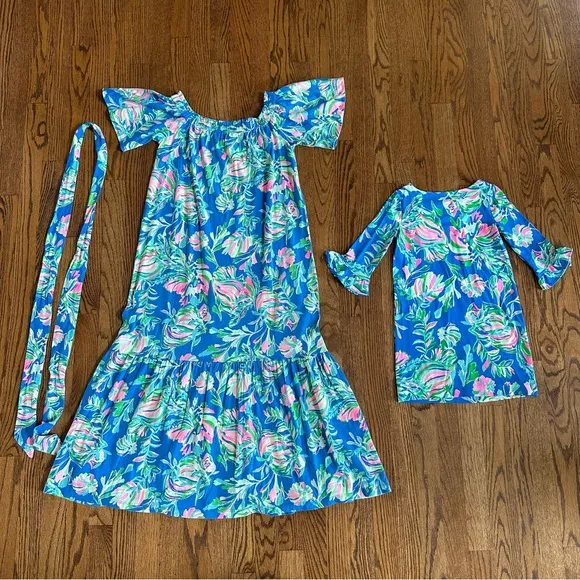 NWT Lilly Pulitzer Mom Dress snd Mini Daughter Matching Dress Blue Fancy Fins