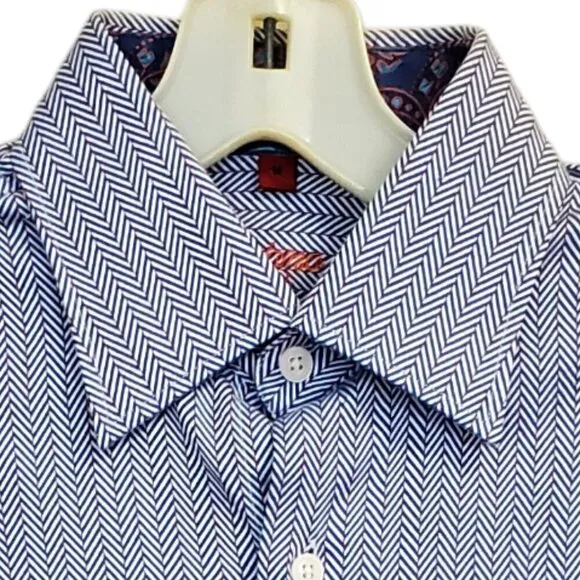 NWT Luchiano Visconti Chevron Shirt Paisley Flip Contrast Cuff Mercerized Cot M