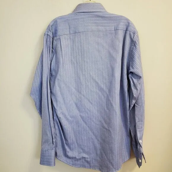 NWT Luchiano Visconti Chevron Shirt Paisley Flip Contrast Cuff Mercerized Cot M