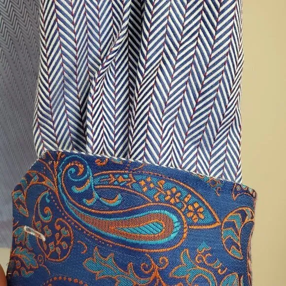 NWT Luchiano Visconti Chevron Shirt Paisley Flip Contrast Cuff Mercerized Cot M