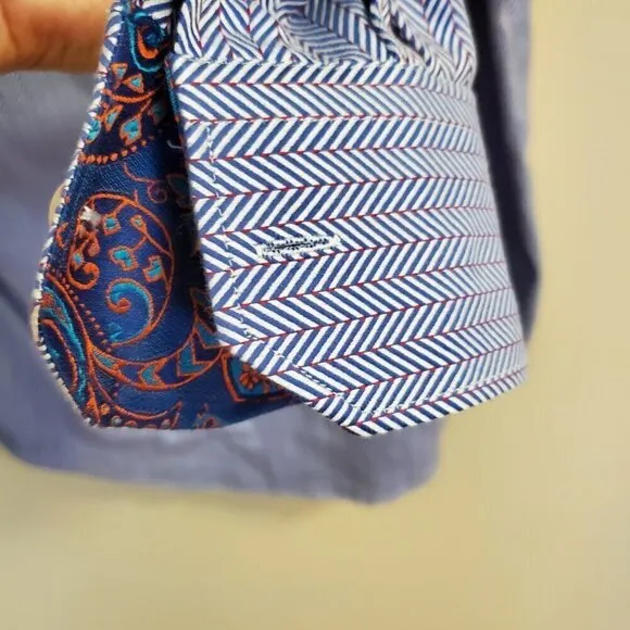 NWT Luchiano Visconti Chevron Shirt Paisley Flip Contrast Cuff Mercerized Cot M