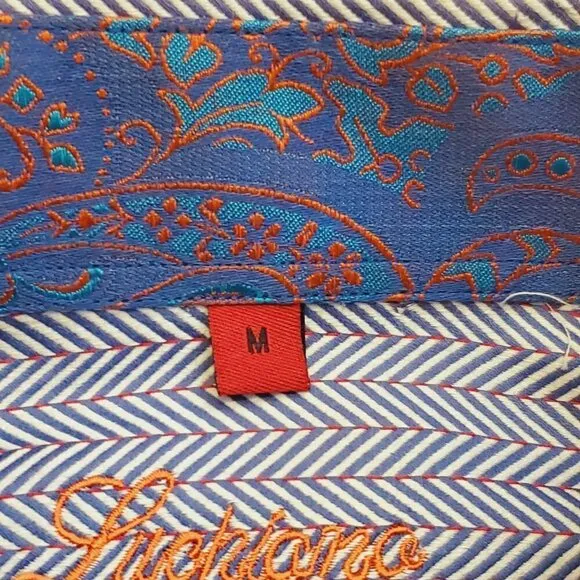 NWT Luchiano Visconti Chevron Shirt Paisley Flip Contrast Cuff Mercerized Cot M