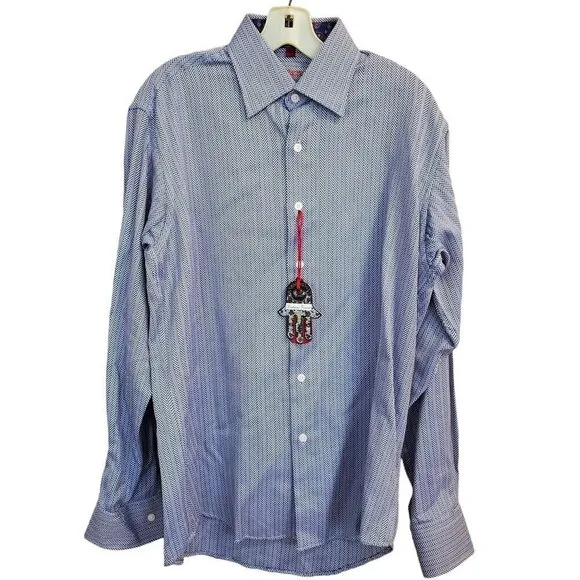 NWT Luchiano Visconti Chevron Shirt Paisley Flip Contrast Cuff Mercerized Cot M