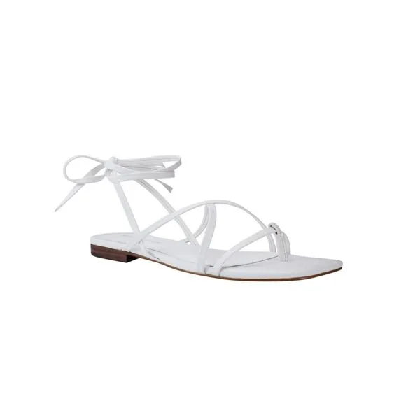 NWT MARC FISHER Womens White Latent Square Toe Thong Sandals Shoes 6.5 M