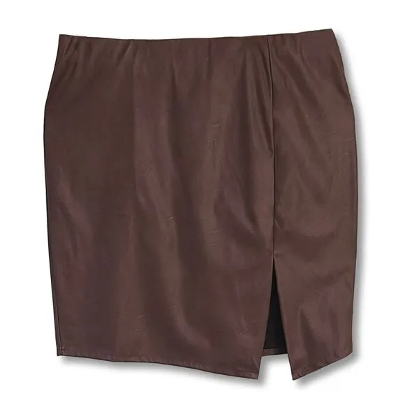 NWT MAREE POUR TOI Plus Asymmetrical Faux Leather Front Slit Pencil Mini Skirt