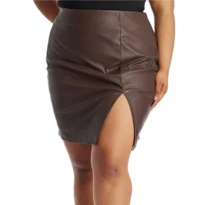 NWT MAREE POUR TOI Plus Asymmetrical Faux Leather Front Slit Pencil Mini Skirt