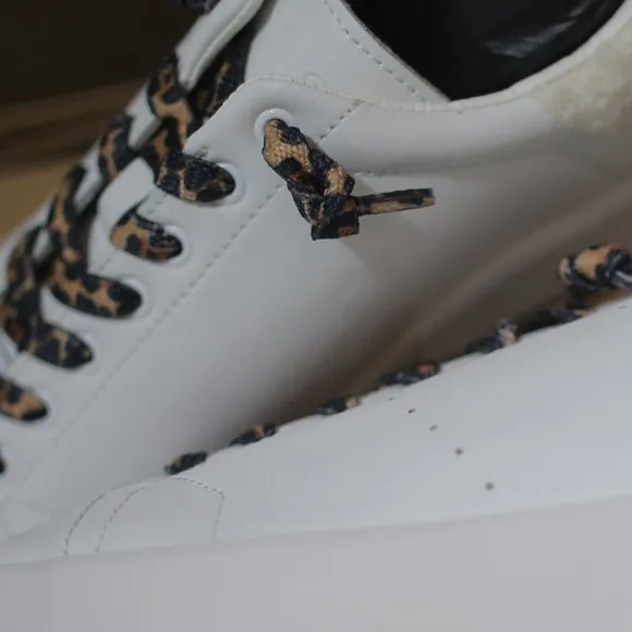 NWT Meadow White Leather &amp; Faux Fur-Trim Sneakers.