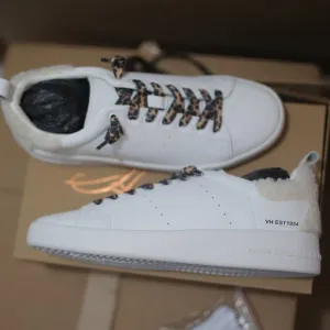 NWT Meadow White Leather &amp; Faux Fur-Trim Sneakers.