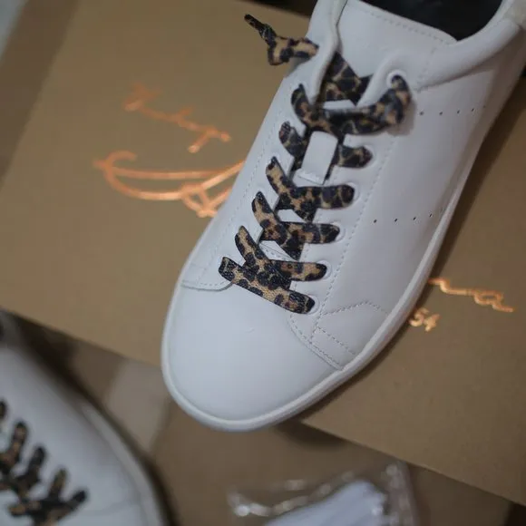 NWT Meadow White Leather &amp; Faux Fur-Trim Sneakers.