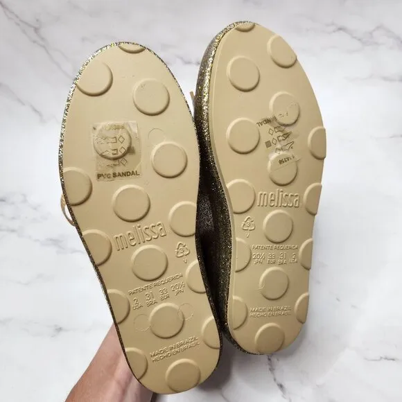 NWT Mel by Melissa Gold Sneakers Flats Mini Melissa Rubber Shoes Jellies Youth 2