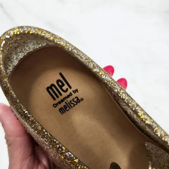NWT Mel by Melissa Gold Sneakers Flats Mini Melissa Rubber Shoes Jellies Youth 2